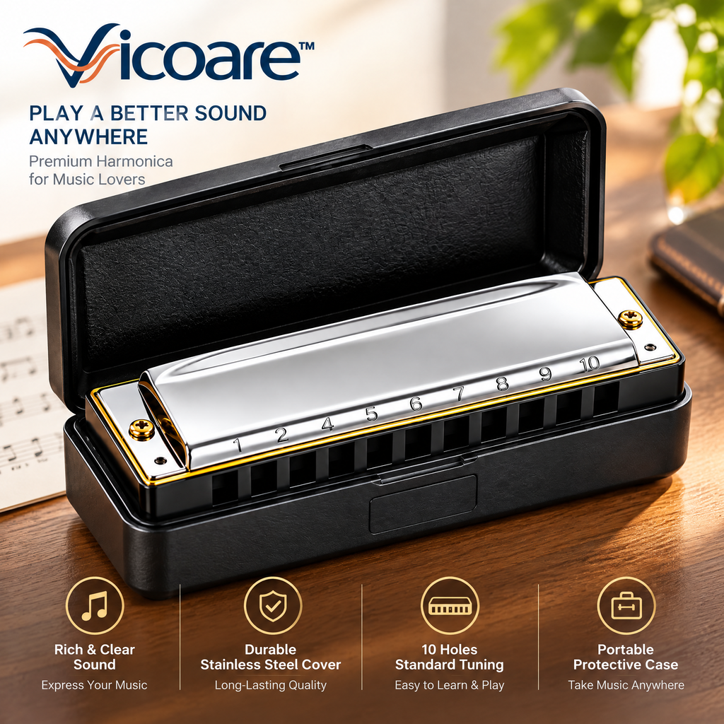 Vicoare™ 10-Hole Diatonic Harmonica with Protective Case – Portable Beginner-Friendly Mouth Organ for Blues, Folk, Country & Everyday Music Practice