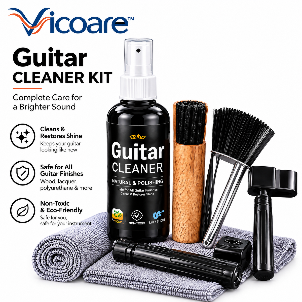 Vicoare™ Complete Instrument Cleaning Kit – Music Instrument Care Set with Cleaning Cloth, Detail Brush & Maintenance Solution