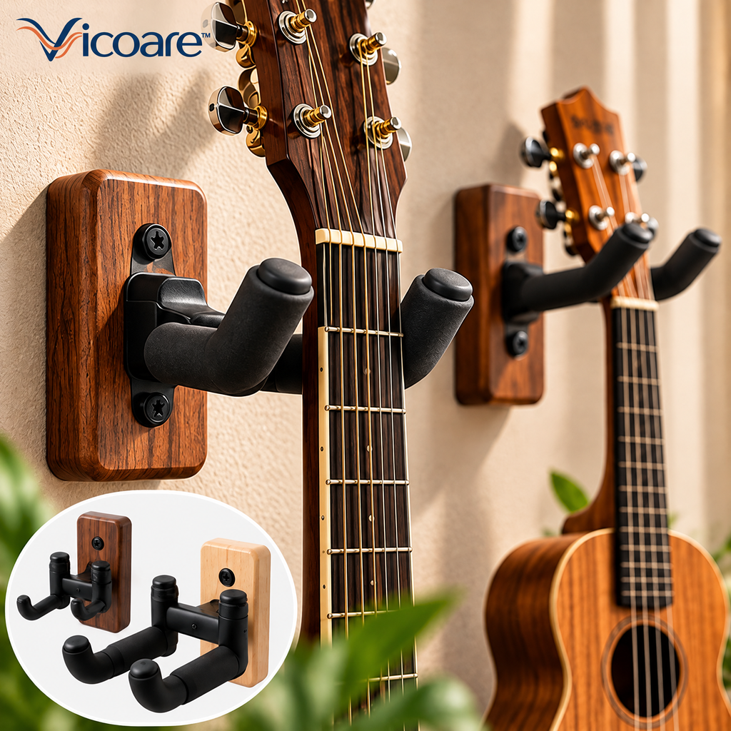 Vicoare™ Guitar & Ukulele Wall Mount Hanger – Space-Saving Instrument Holder with Metal or Wooden Design for Home, Studio & Music Room Display