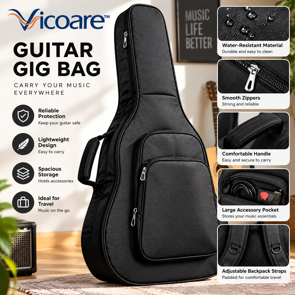 Vicoare™ Padded Musical Instrument Storage Bag – Water-Resistant Protective Carrying Case for Compatible Instruments & Music Accessories