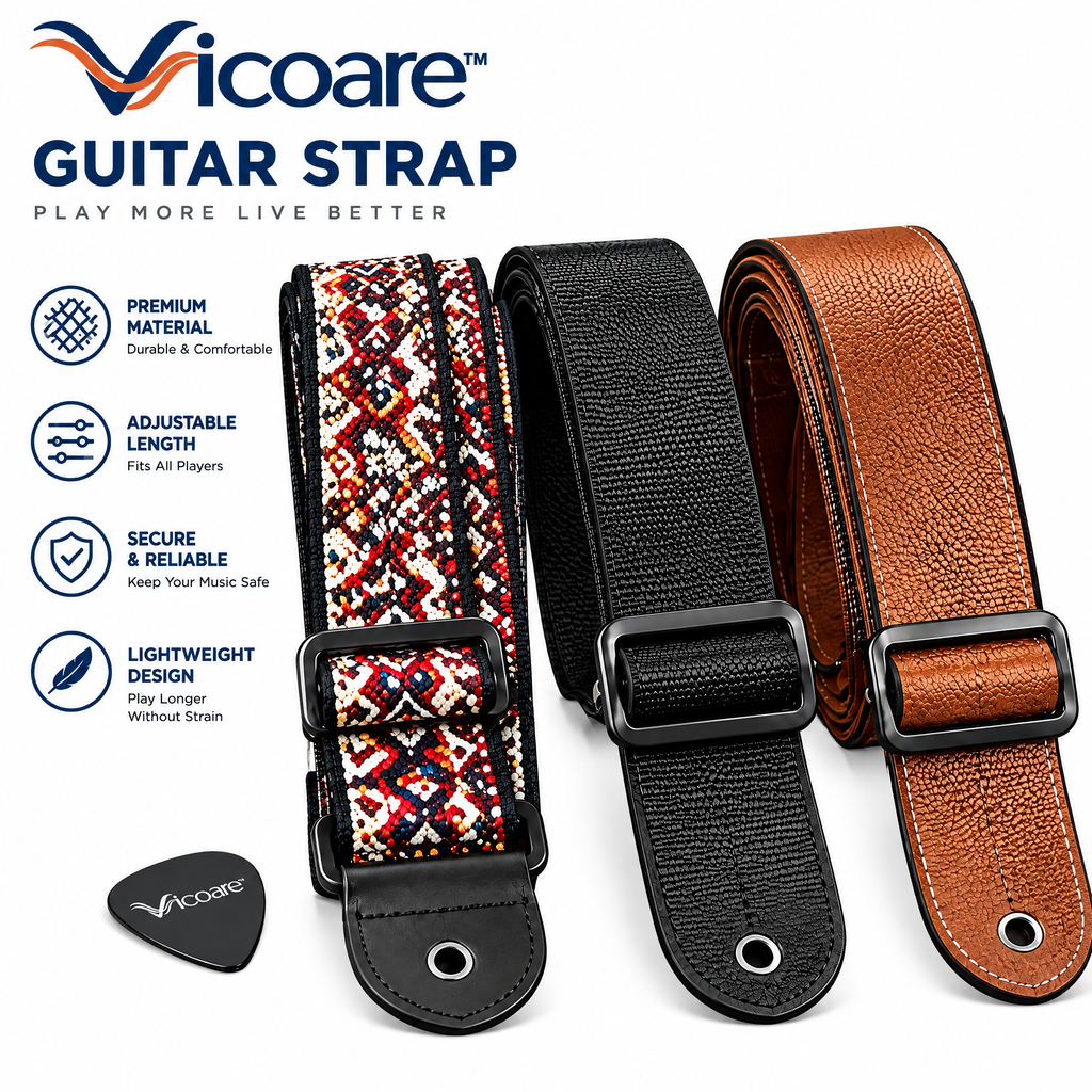 Vicoare™ Adjustable Guitar Strap – Comfortable Cotton or Leather Guitar Shoulder Strap with Optional Secure Locking Design