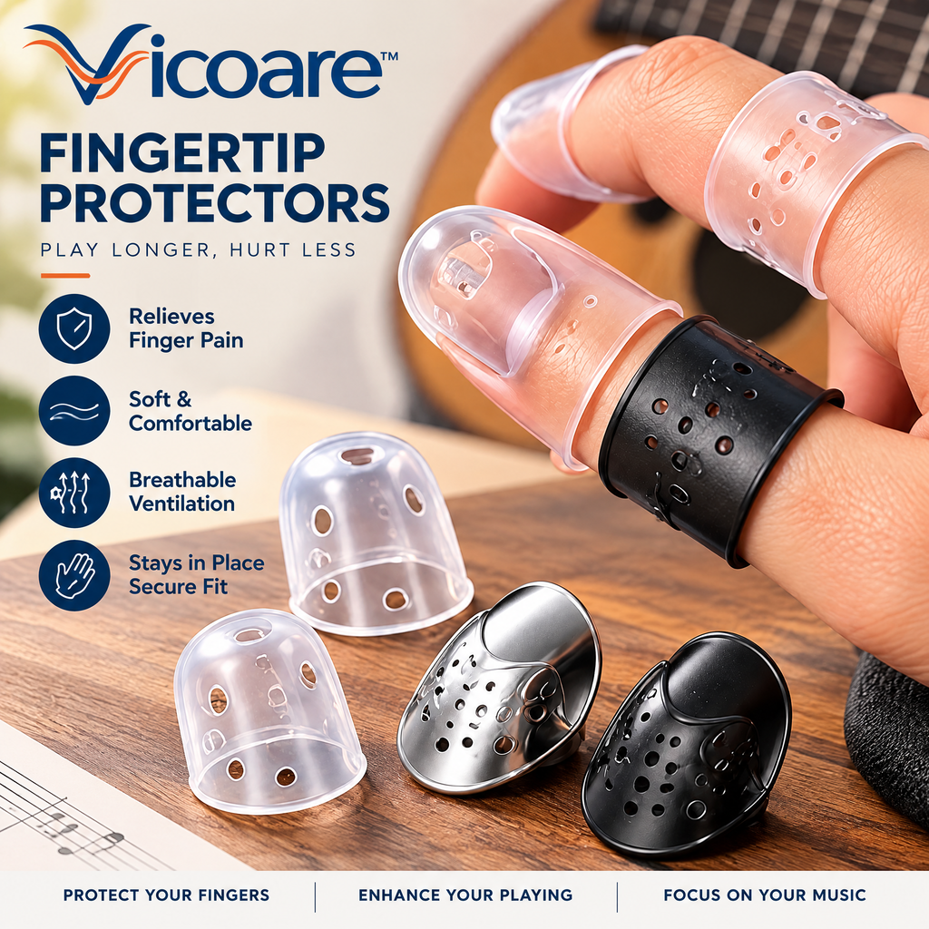 Vicoare™ Guitar Finger Protectors & Finger Picks – Silicone Fingertip Guards or Metal Fingerpicks for Guitar Practice and Fingerstyle Playing
