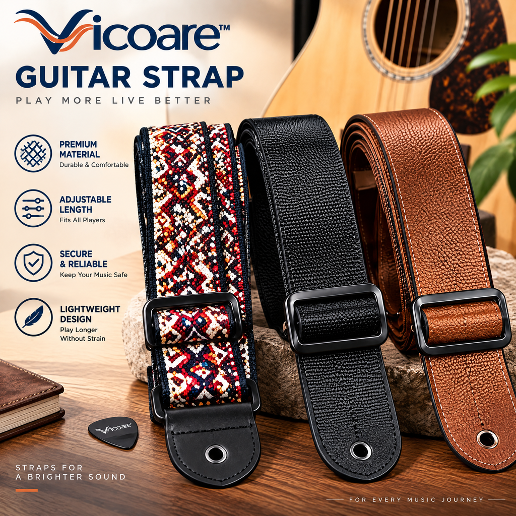 Vicoare™ Adjustable Guitar Strap – Comfortable Cotton or Leather Guitar Shoulder Strap with Optional Secure Locking Design
