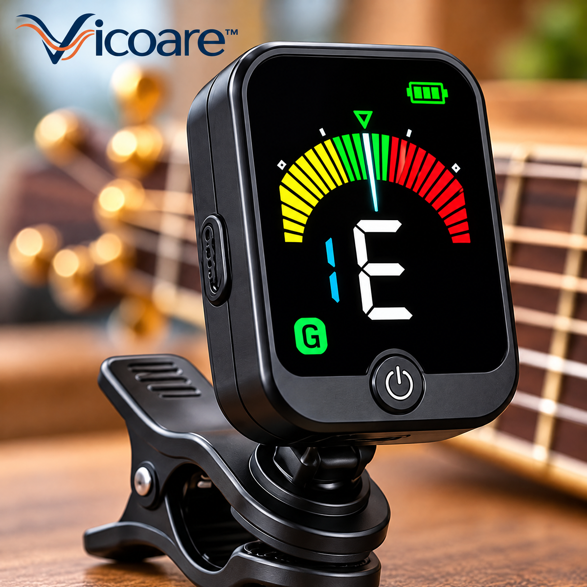 Vicoare™ Clip-On Digital Instrument Tuner – Portable Multi-Mode Tuning Device for Guitar, Bass, Ukulele & Compatible String Instruments