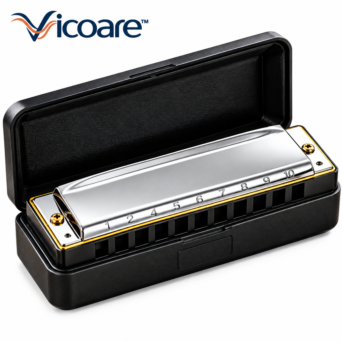 Vicoare™ 10-Hole Diatonic Harmonica with Protective Case – Portable Beginner-Friendly Mouth Organ for Blues, Folk, Country & Everyday Music Practice