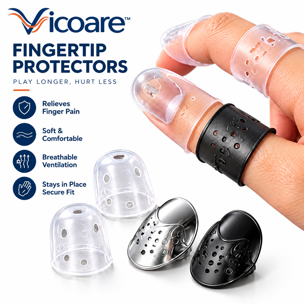 Vicoare™ Guitar Finger Protectors & Finger Picks – Silicone Fingertip Guards or Metal Fingerpicks for Guitar Practice and Fingerstyle Playing