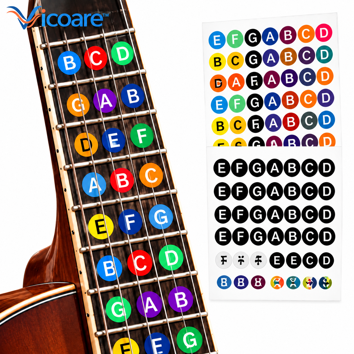 Vicoare™ Guitar & Ukulele Fretboard Note Stickers – Removable Musical Note Labels for Beginner Fingerboard Learning, Chord Practice & Music Education