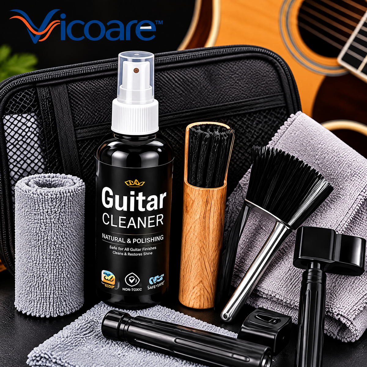 Vicoare™ Complete Instrument Cleaning Kit – Music Instrument Care Set with Cleaning Cloth, Detail Brush & Maintenance Solution